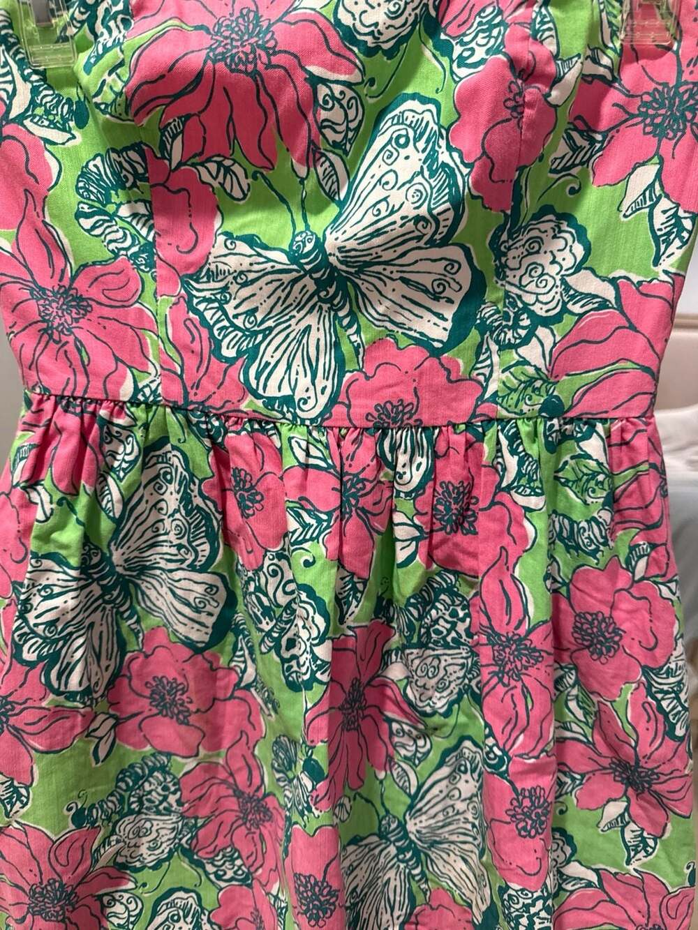 Lottie Strapless Dress in Green Bloomin Cacoonin Floral Butterfly Print - Picture 3 of 10